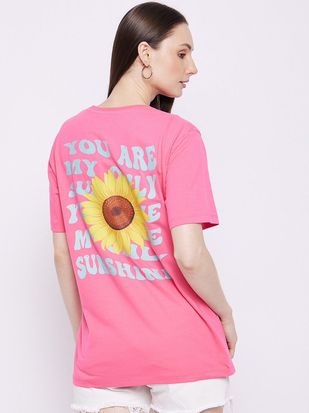 

Wear Your Mind Graphic Printed Drop Shoulder Sleeves Oversized Pure Cotton T-shirt, Pink
