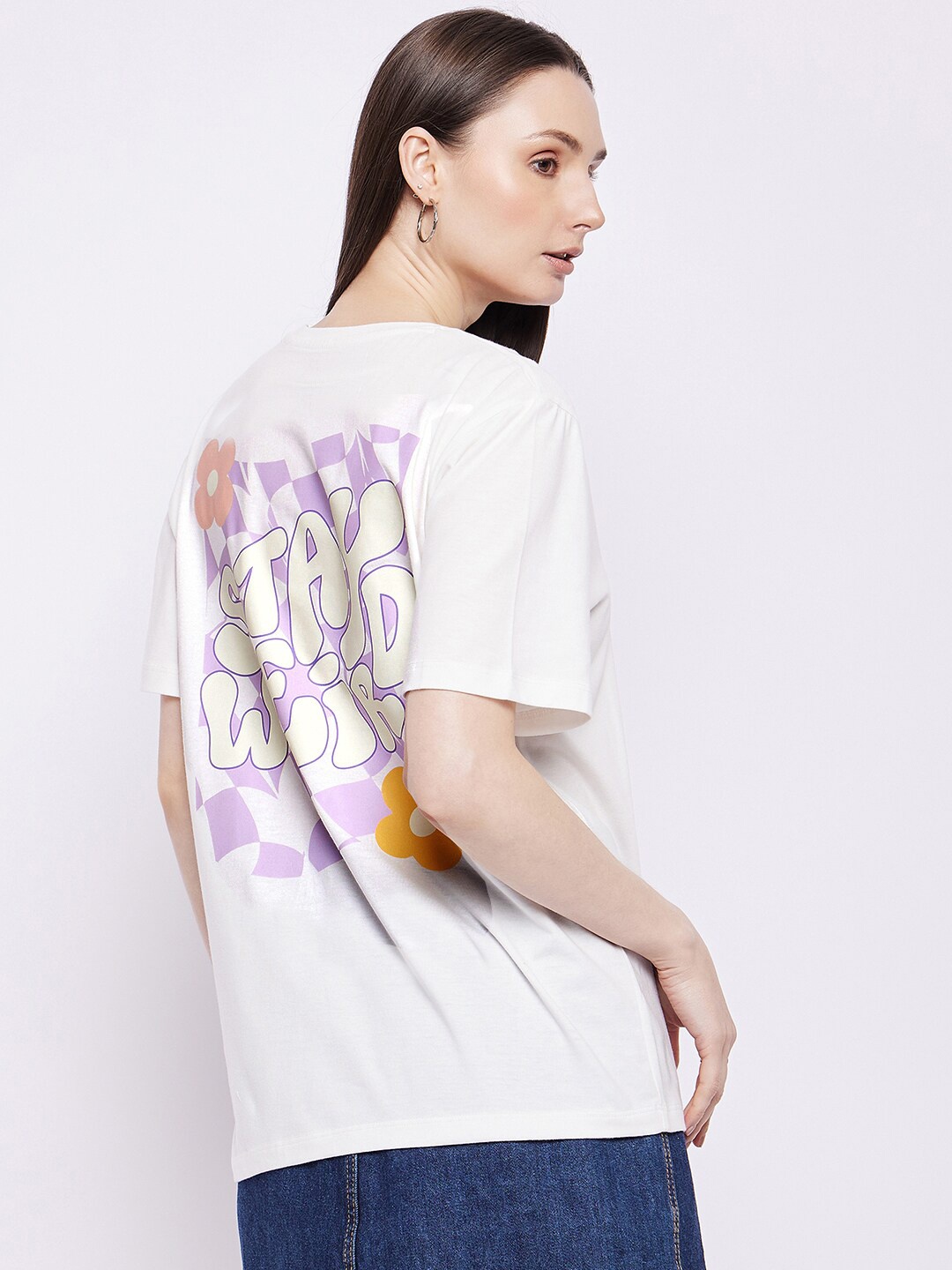 

Wear Your Mind Typography Printed Drop Shoulder Sleeves Oversized Pure Cotton T-shirt, White