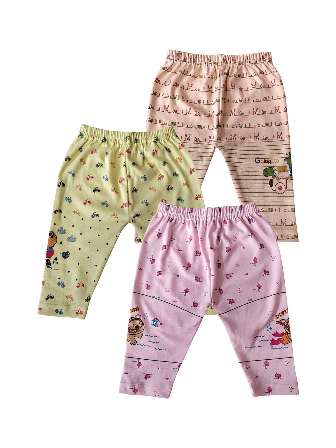 

Zoom Minimondo Infant Kids Pack Of 3 Printed Cotton Track Pants, Pink