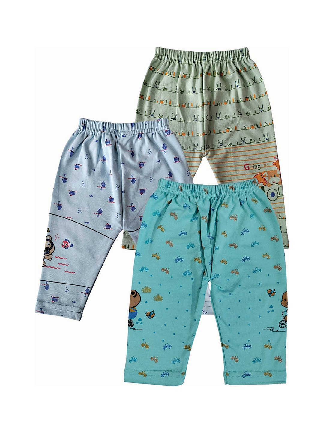 

Zoom Minimondo Infants Kids Pack Of 3 Printed Cotton Track Pants, Blue