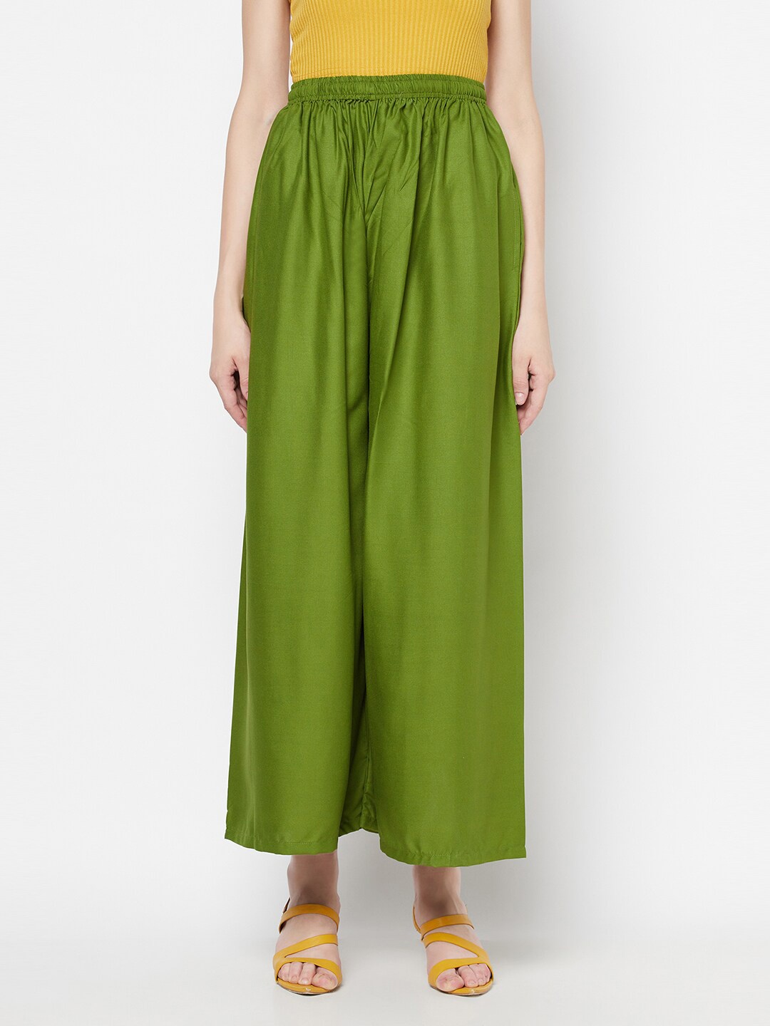 

Purple State Women Flared Cotton Palazzos, Green