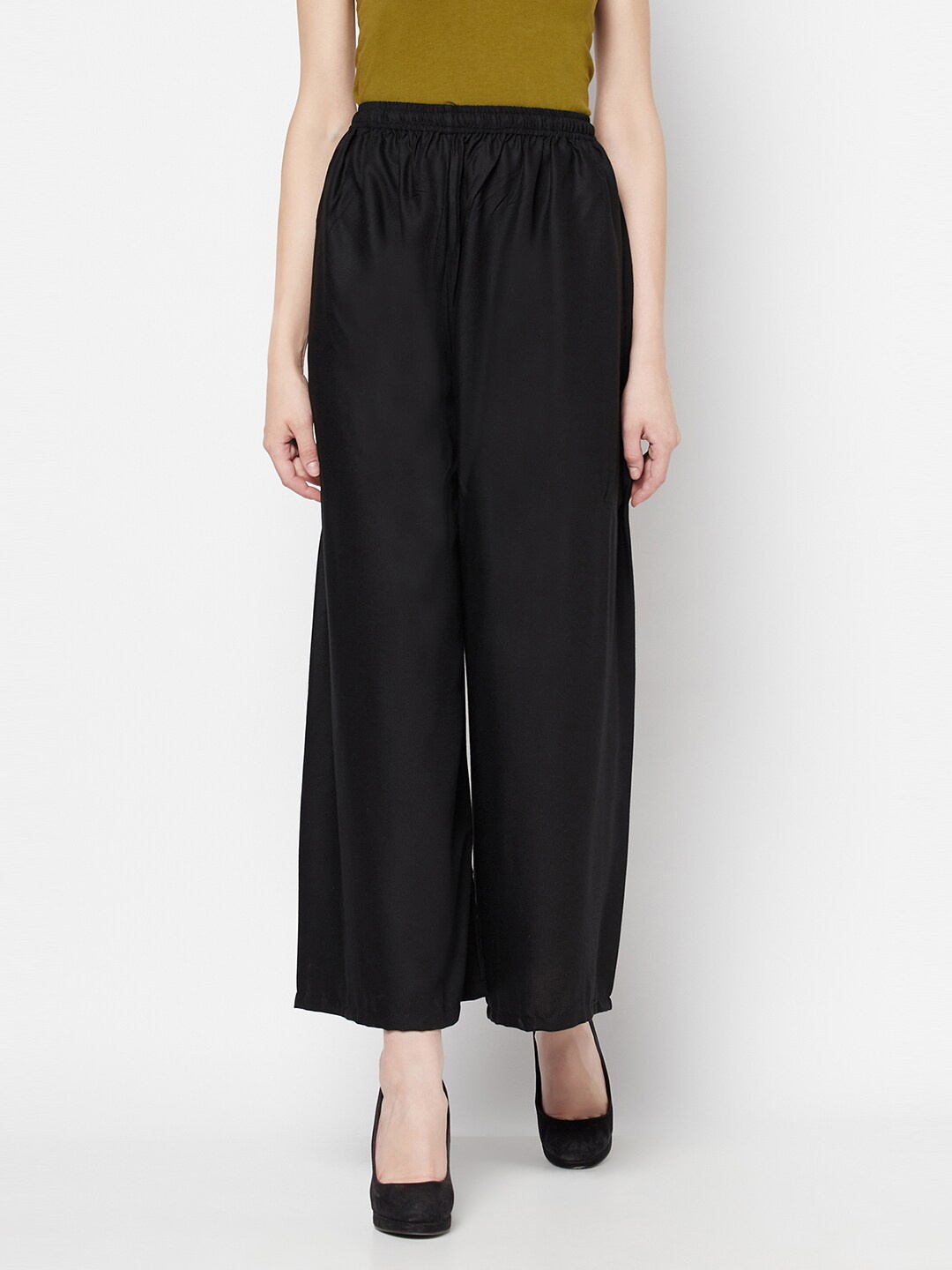 

Purple State Women Flared Cotton Palazzos, Black