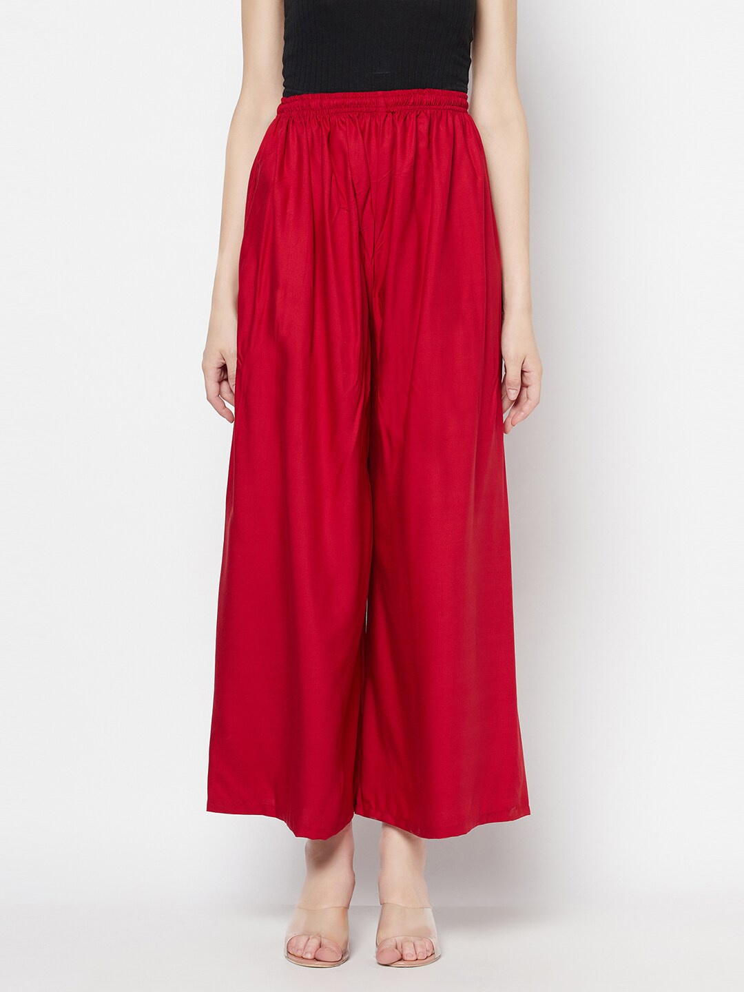 

Purple State Women Flared Cotton Palazzos, Red