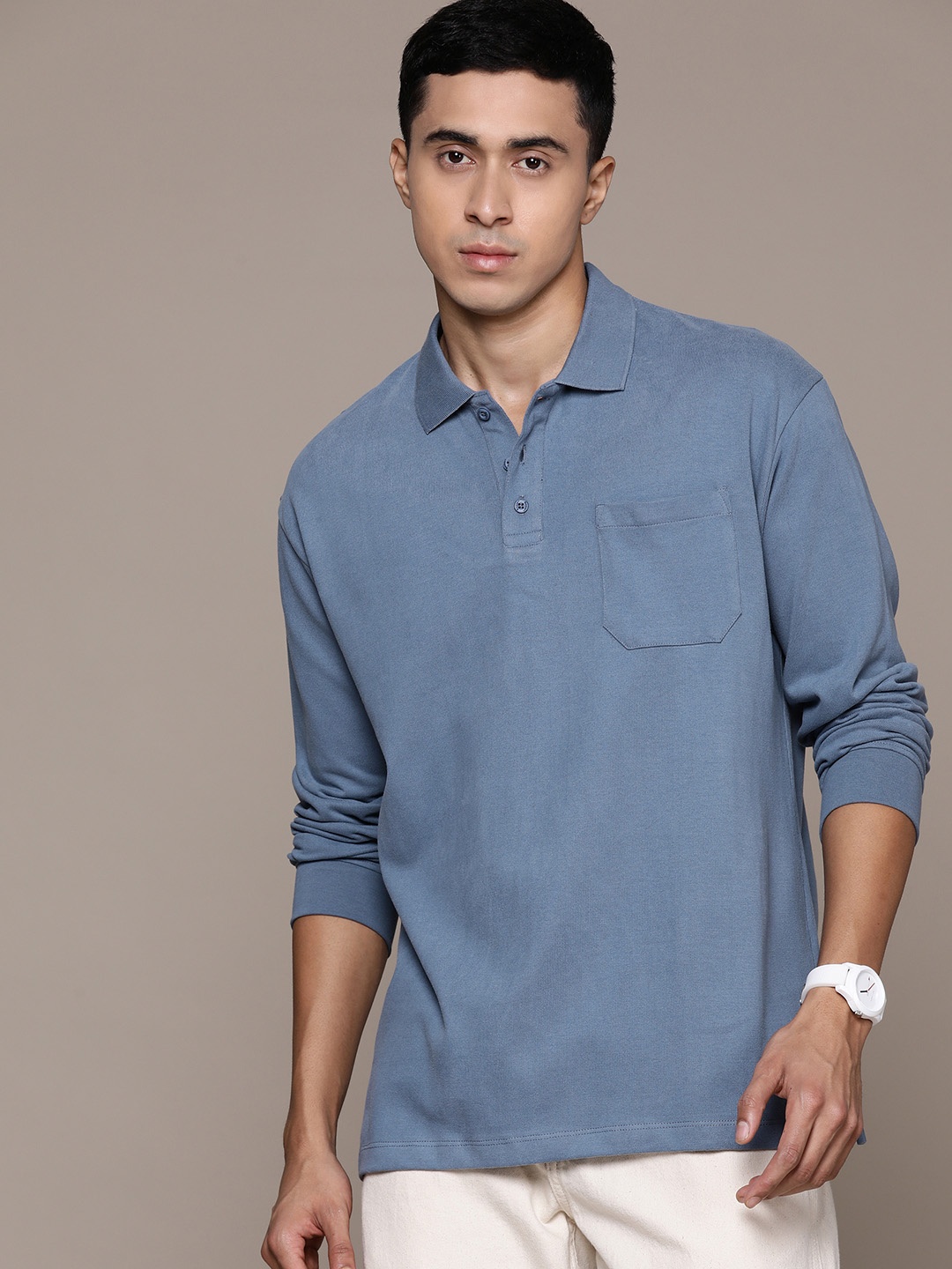 

Roadster Men Polo Collar Pure Cotton T-shirt, Blue