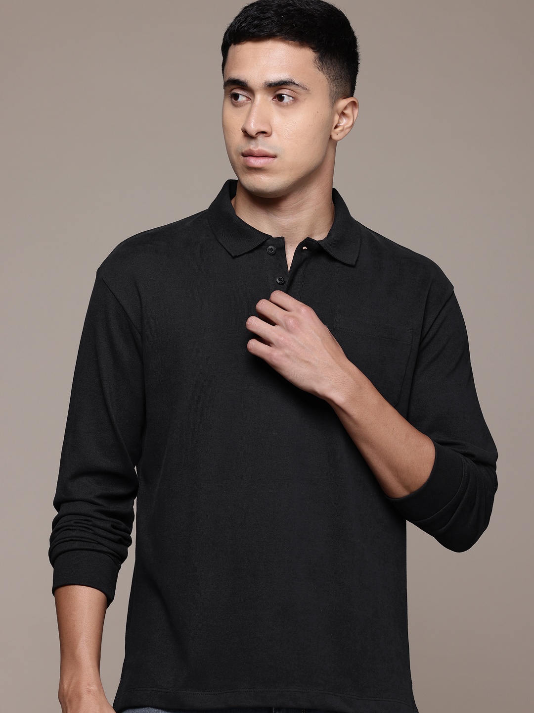 

Roadster Polo Collar Pure Cotton T-shirt, Black