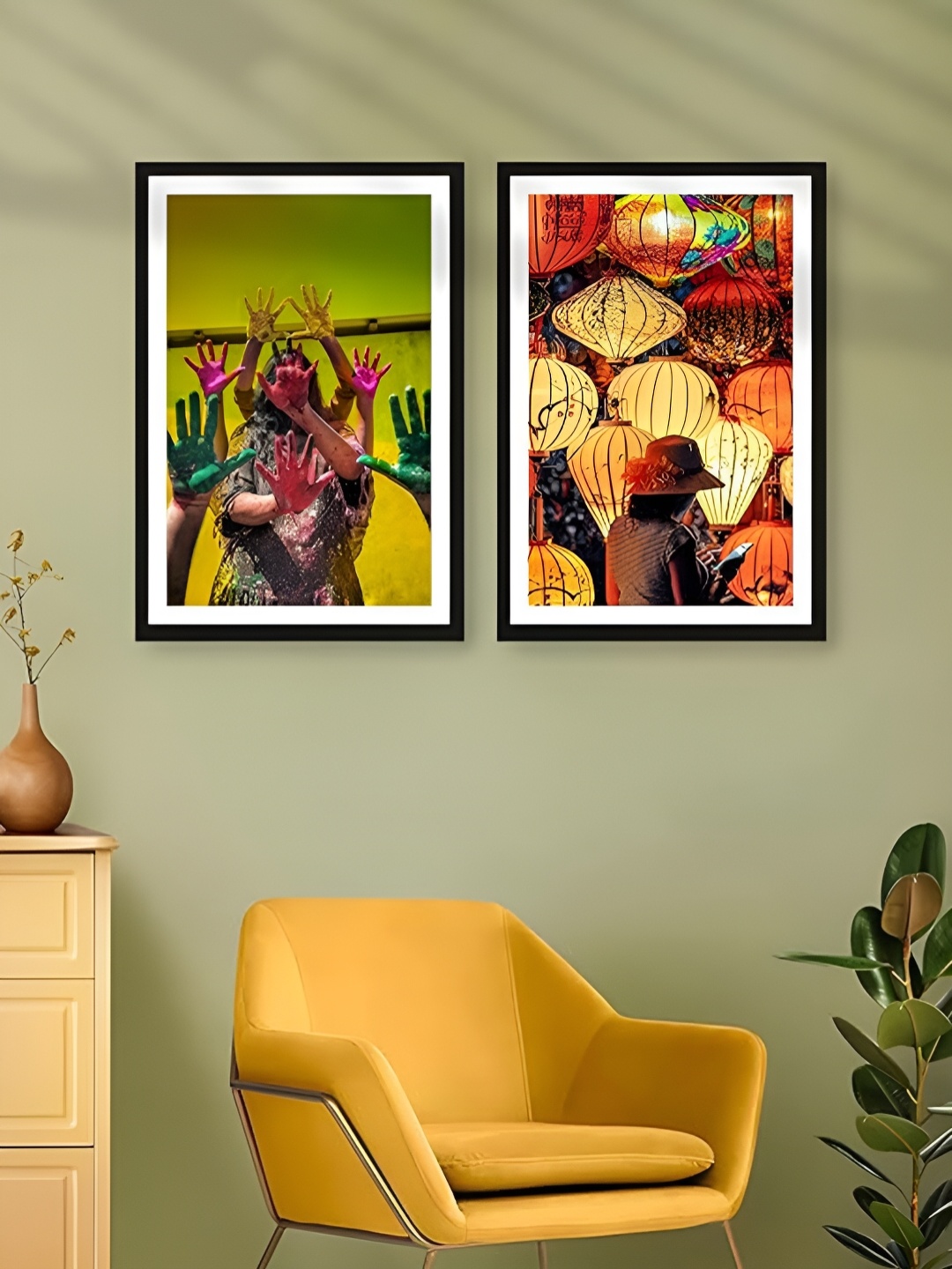 

DRASTR 2 Pieces Black & Green Framed Wall Art
