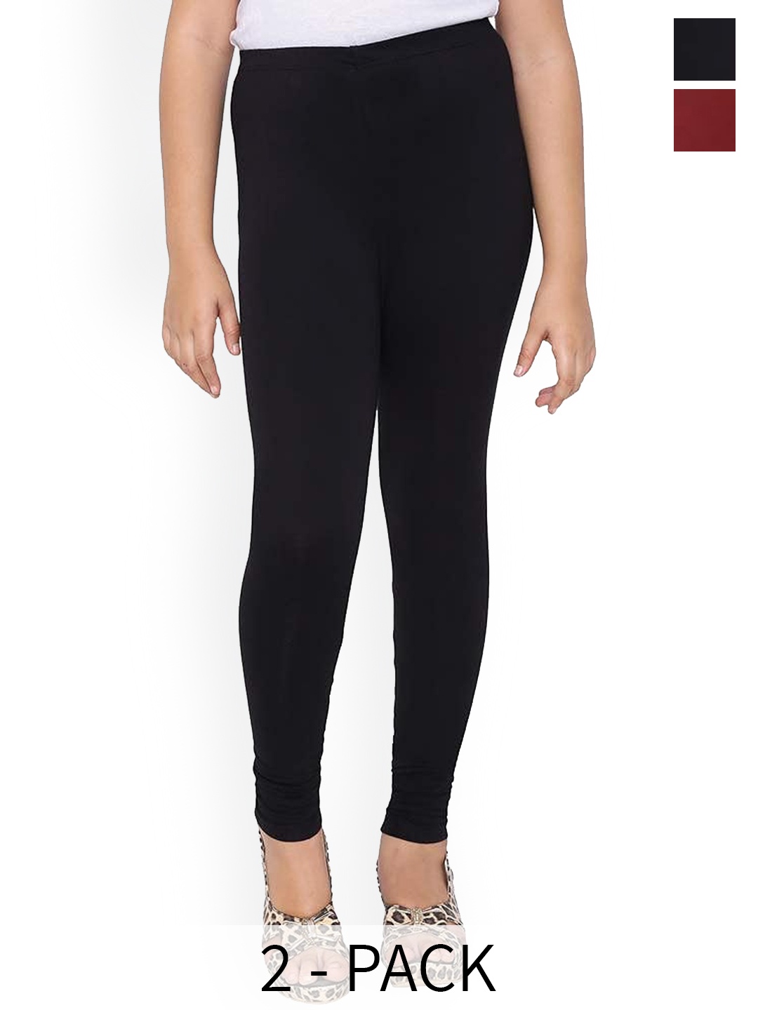 

BAESD Girls Pack Of 2 Churidar Length Leggings, Black