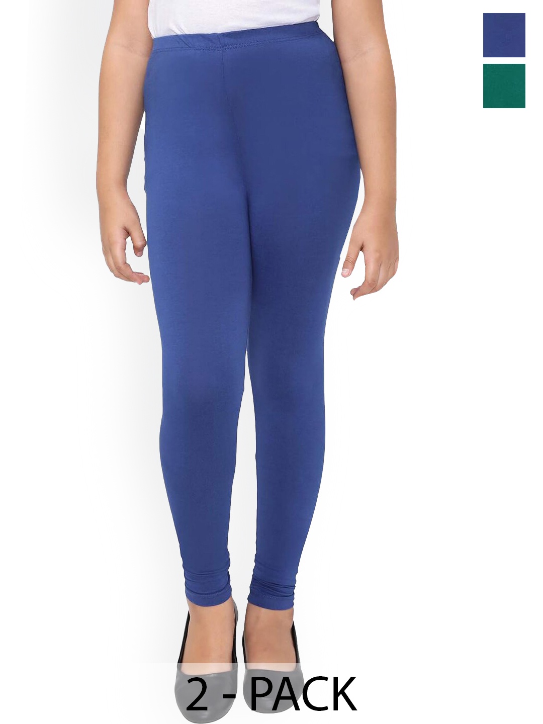 

BAESD Girls Pack Of 2 4-Way Stretch Churidar Length Leggings, Blue