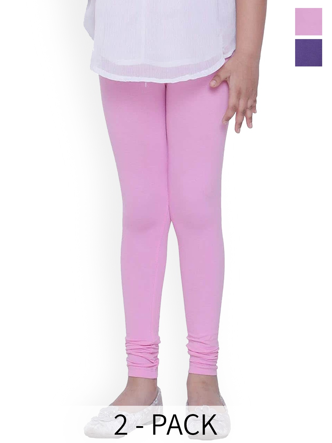 

BAESD Girls Pack Of 2 4-Way Stretch Churidar Length Leggings, Pink