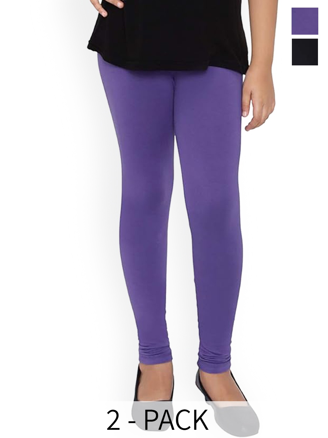 

BAESD Girls Pack Of 2 4-Way Stretch Churidar Length Leggings, Black