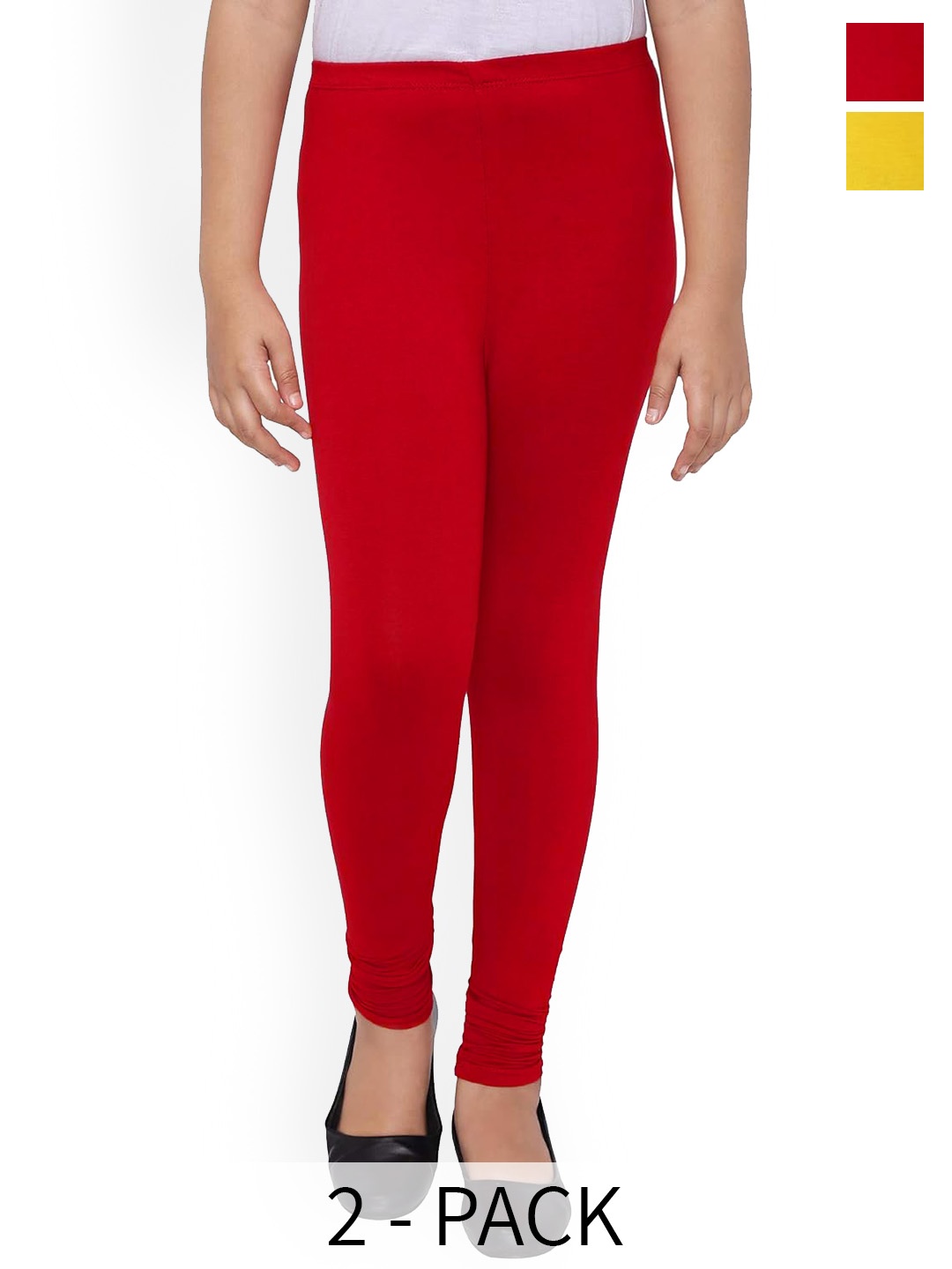 

BAESD Girls Pack Of 2 4-Way Stretch Churidar Length Leggings, Red
