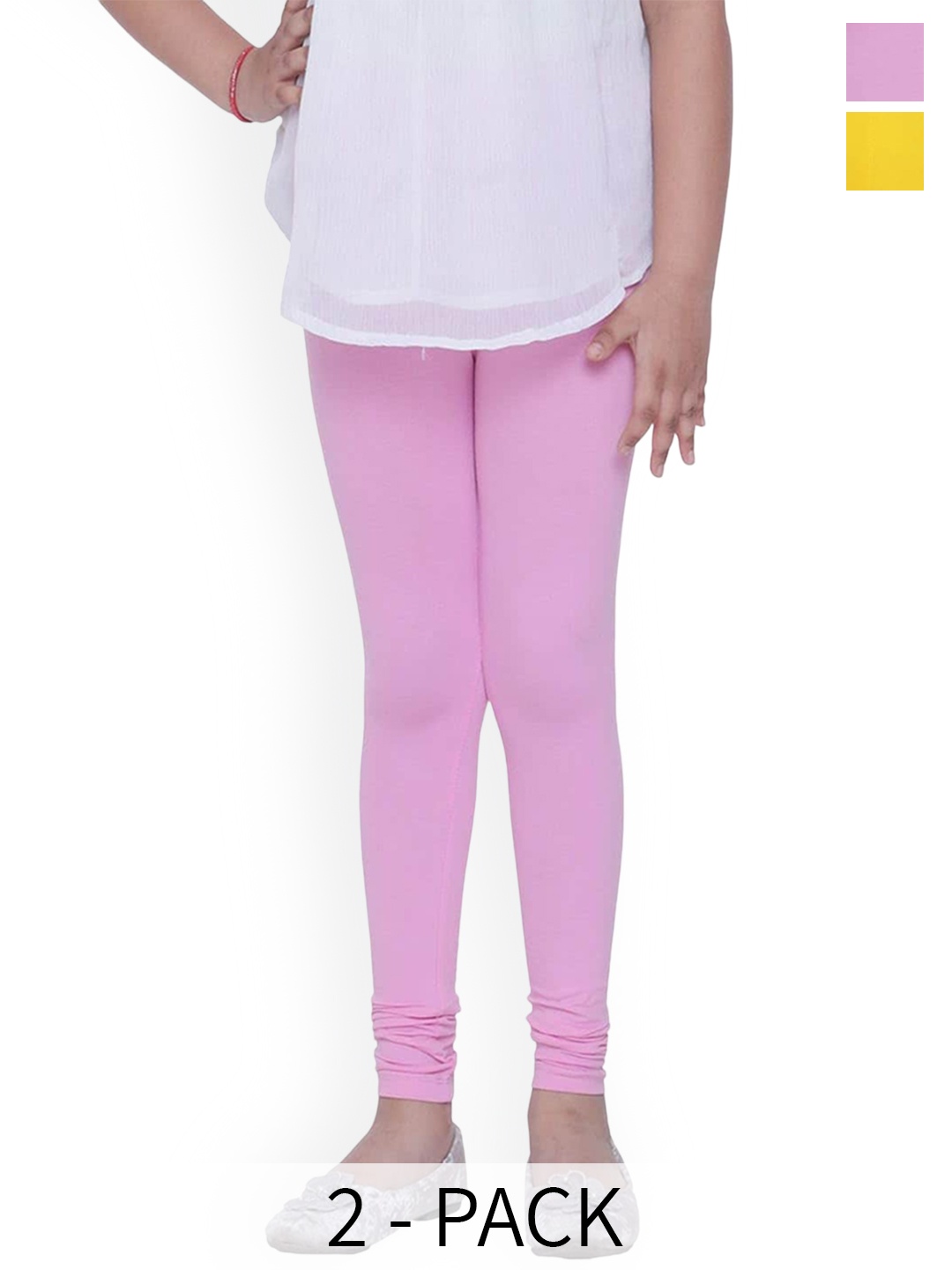

BAESD Girls Pack Of 2 4-Way Stretch Churidar Length Leggings, Pink