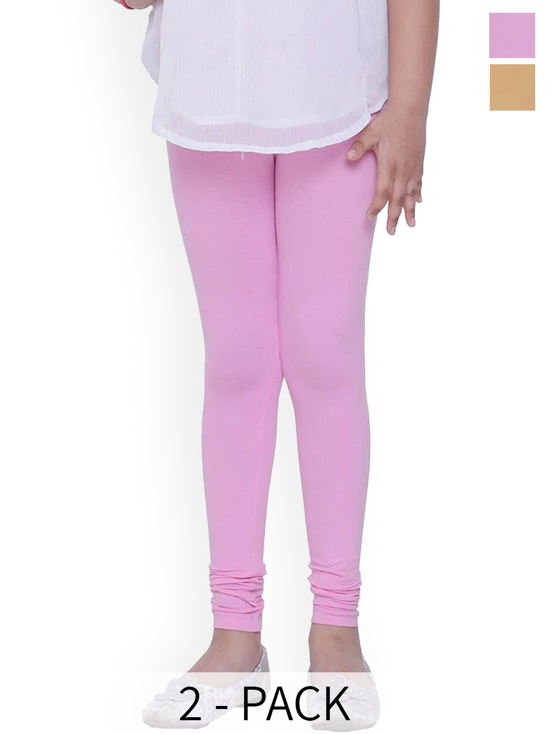 

BAESD Girls Pack Of 2 4-Way Stretch Churidar Length Leggings, Pink