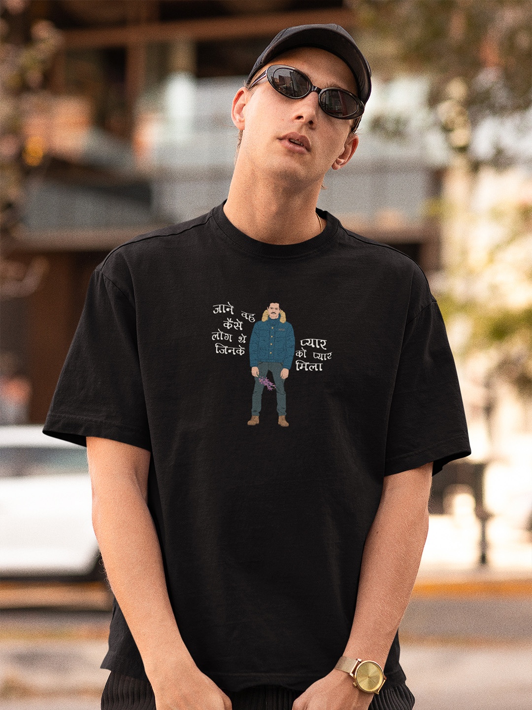 

BOLLYWOO.OOO Unisex Vintage Heart Break Graphic Round Neck Oversized T-shirt, Black