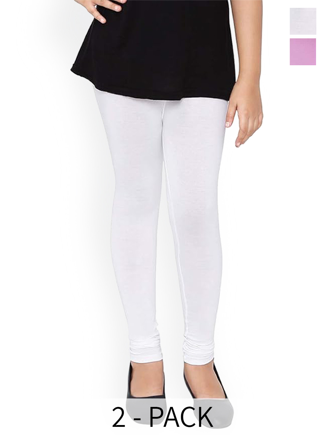 

FRENCH KLEIDER Girls Pack Of 2 Four Way Stretch Churidar Length Leggings, Pink