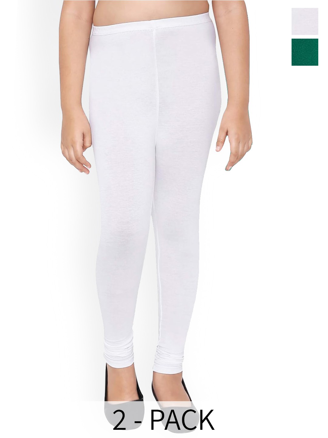 

FRENCH KLEIDER Girls Pack Of 2 4-Way Stretch Churidar Length Leggings, White