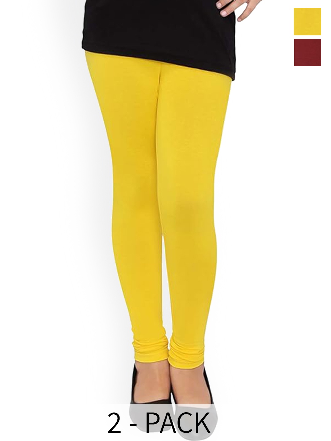 

FRENCH KLEIDER Girls Pack Of 2 4-Way Stretch Churidar Length Leggings, Yellow