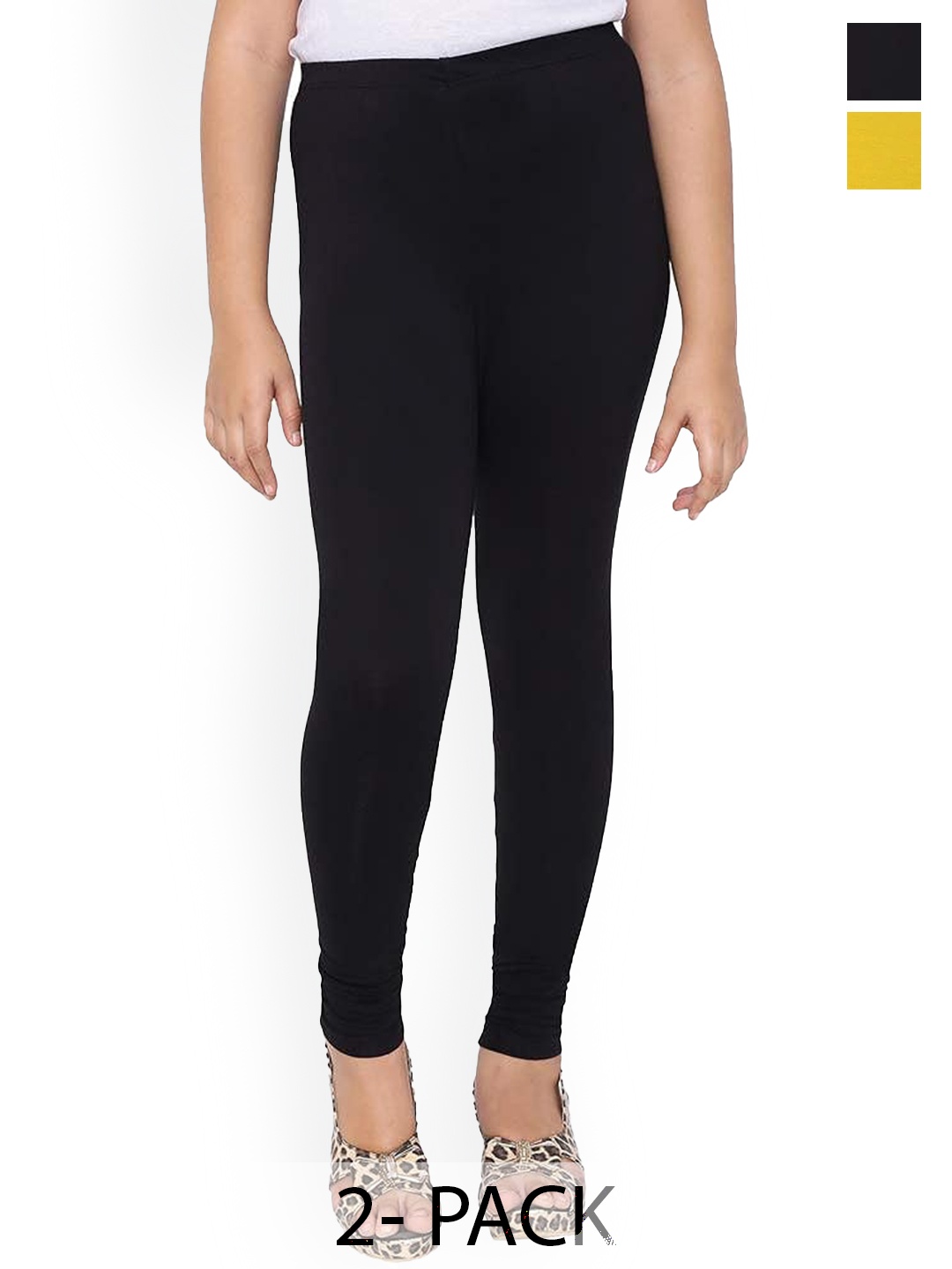 

FRENCH KLEIDER Girls Pack Of 2 4-Way Stretch Churidar Length Leggings, Black