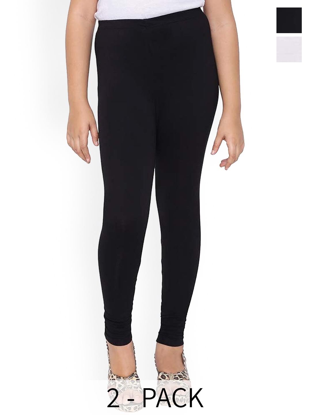 

FRENCH KLEIDER Girls Pack Of 2 4-Way Stretch Churidar Length Leggings, Black