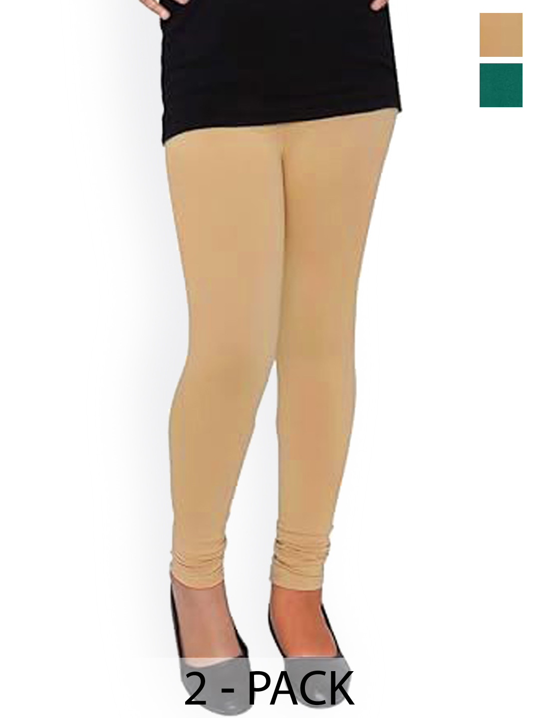 

FRENCH KLEIDER Girls Pack Of 2 Four Way Stretch Churidar Length Leggings, Green