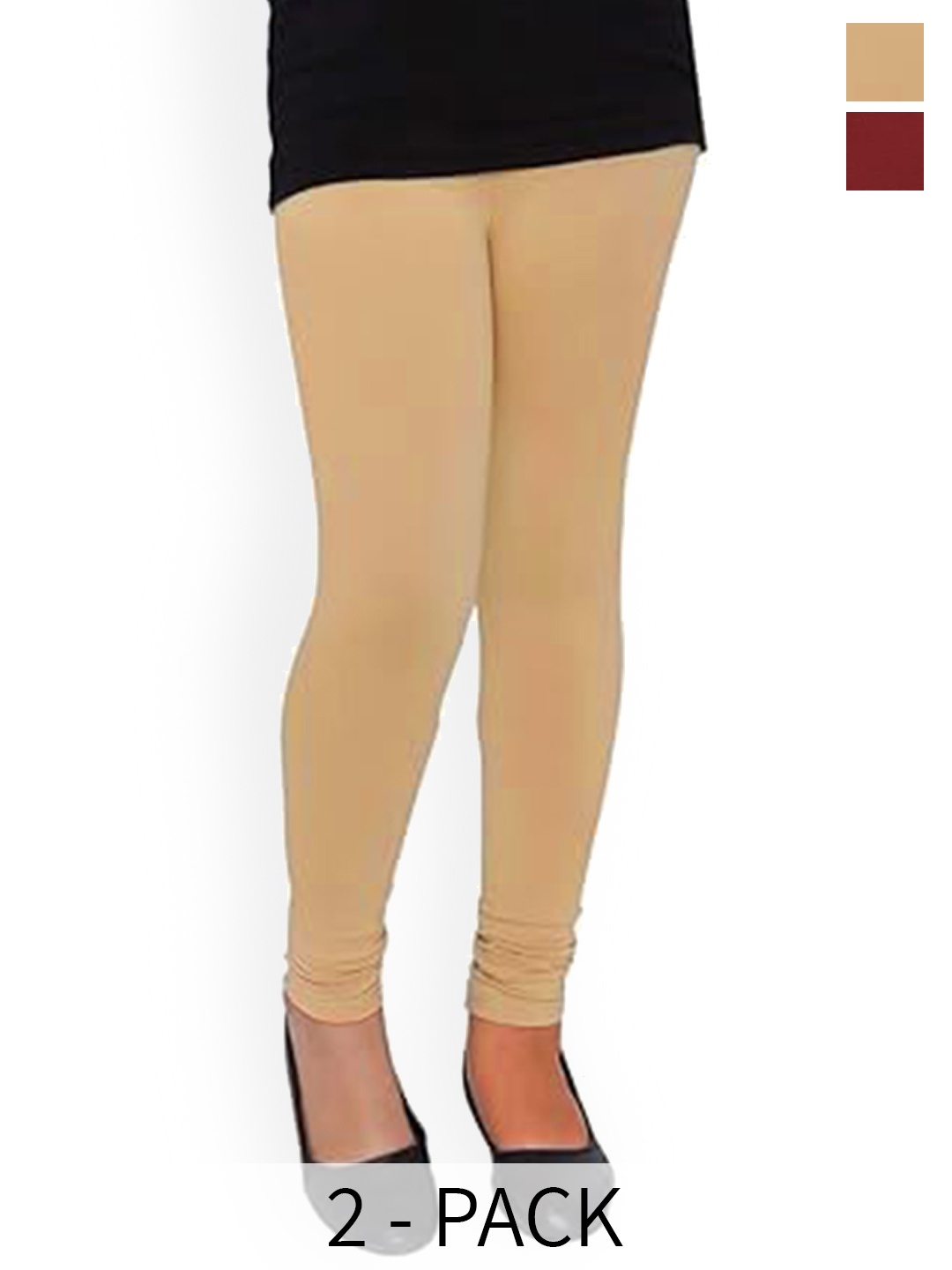 

FRENCH KLEIDER Girls Pack Of 2 Four Way Stretch Churidar Length Leggings, Maroon