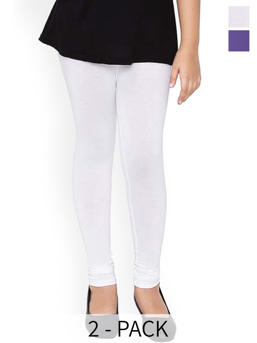 

FRENCH KLEIDER Girls Pack Of 2 4-Way Stretch Churidar Length Leggings, Purple