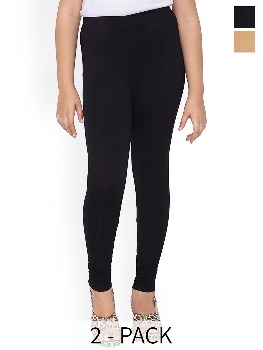 

FRENCH KLEIDER Girls Pack Of 2 4-Way Stretch Churidar Length Leggings, Black