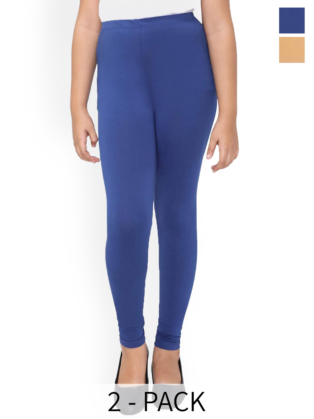 

FRENCH KLEIDER Girls Pack Of 2 4-Way Stretch Churidar Length Leggings, Blue