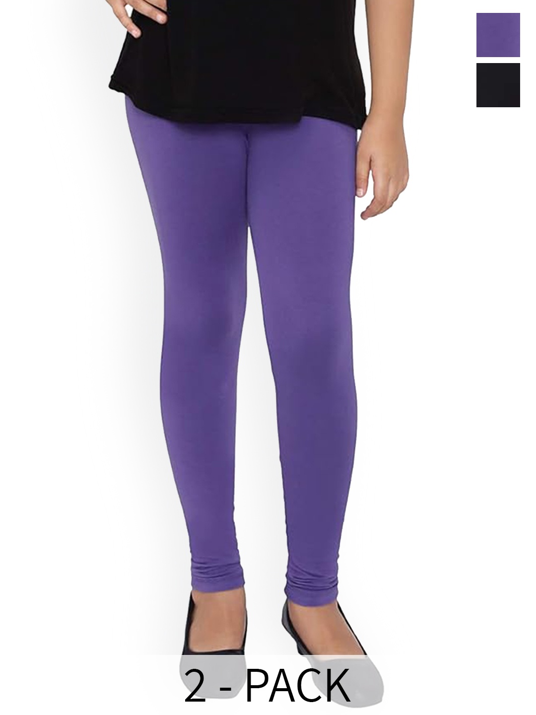 

FRENCH KLEIDER Girls Pack Of 2 4-Way Stretch Churidar Length Leggings, Black