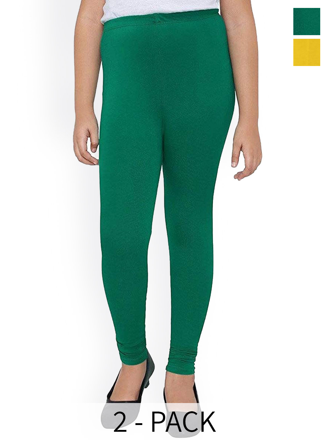 

FRENCH KLEIDER Girls Pack Of 2 4-Way Stretch Churidar Length Leggings, Yellow