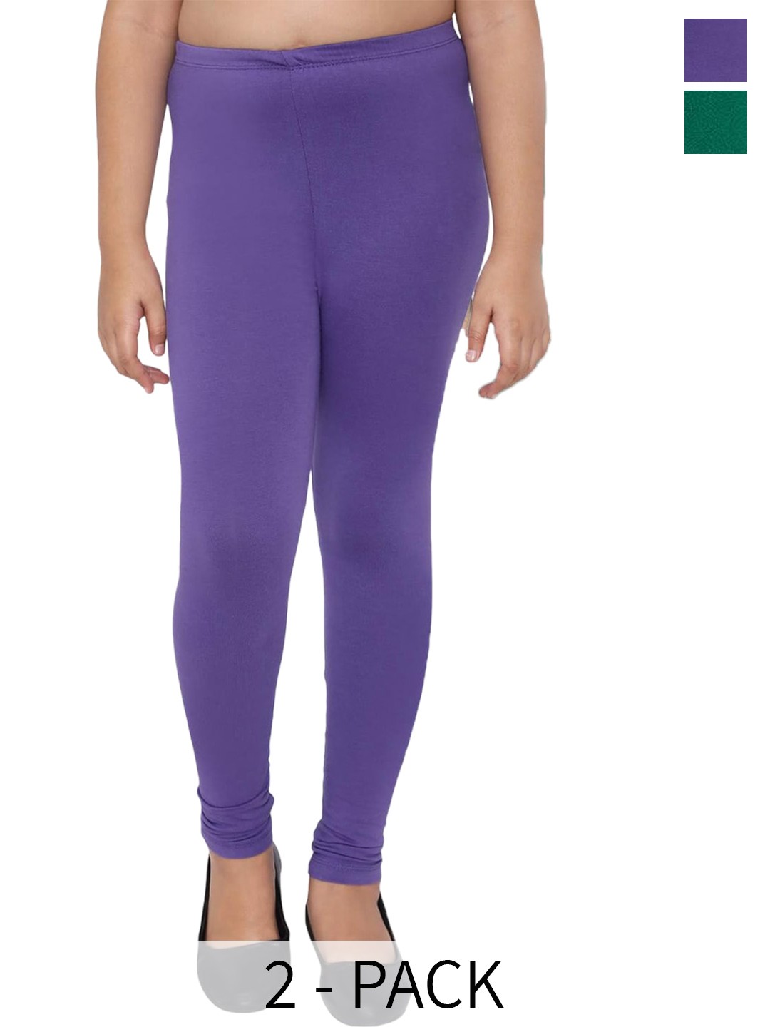 

FRENCH KLEIDER Girls Pack Of 2 Four Way Stretch Churidar Length Leggings, Purple