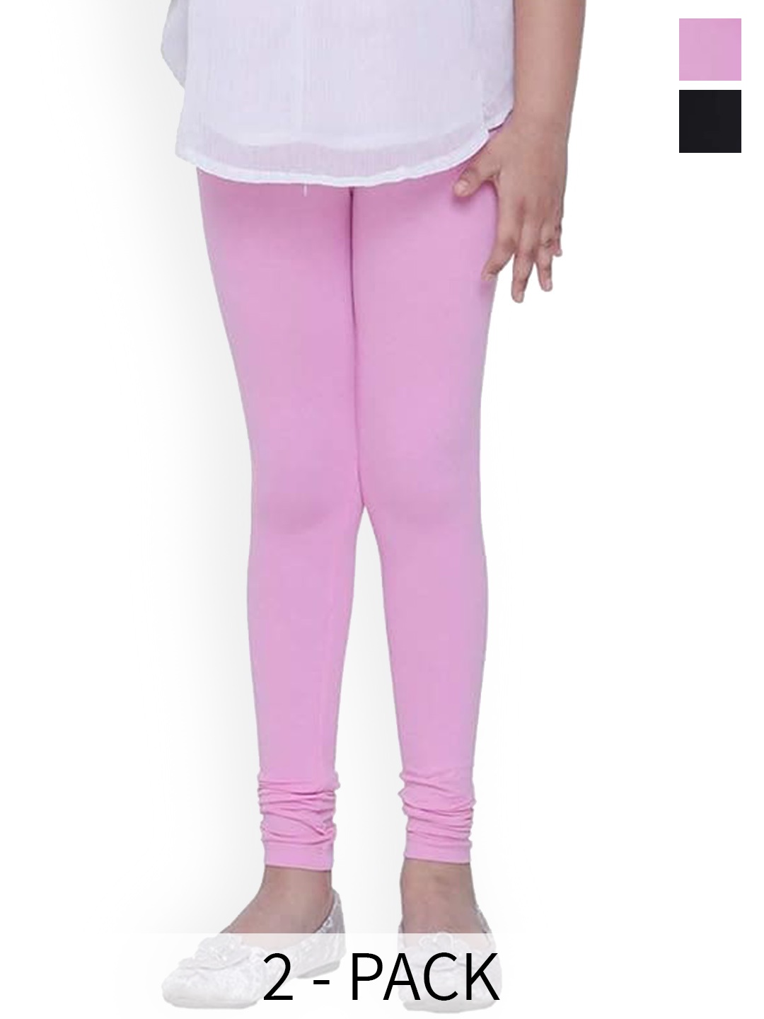 

FRENCH KLEIDER Girls Pack Of 2 Four Way Stretch Churidar Length Leggings, Pink