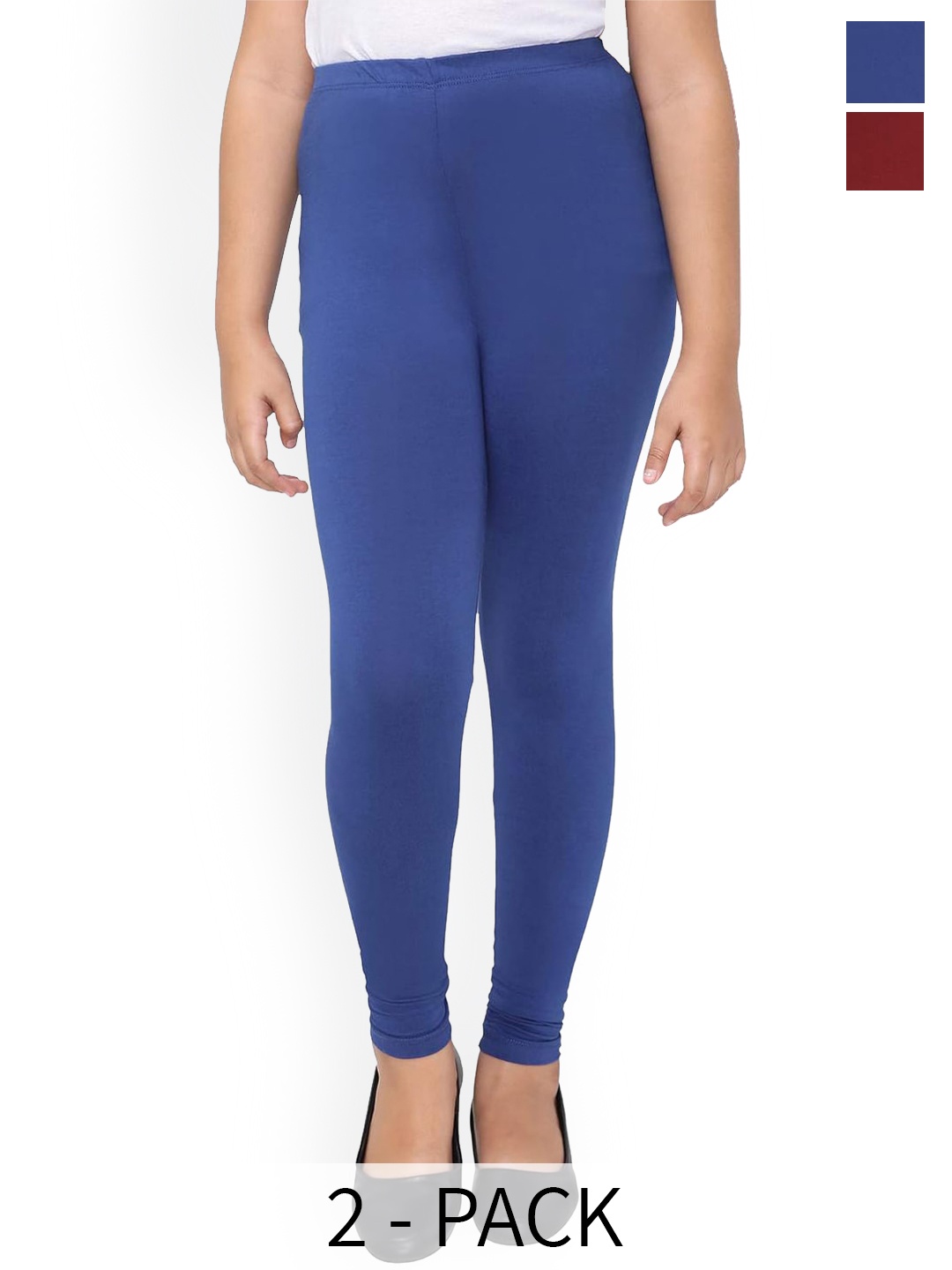 

FRENCH KLEIDER Girls Pack Of 2 Four Way Stretch Churidar Length Leggings, Blue
