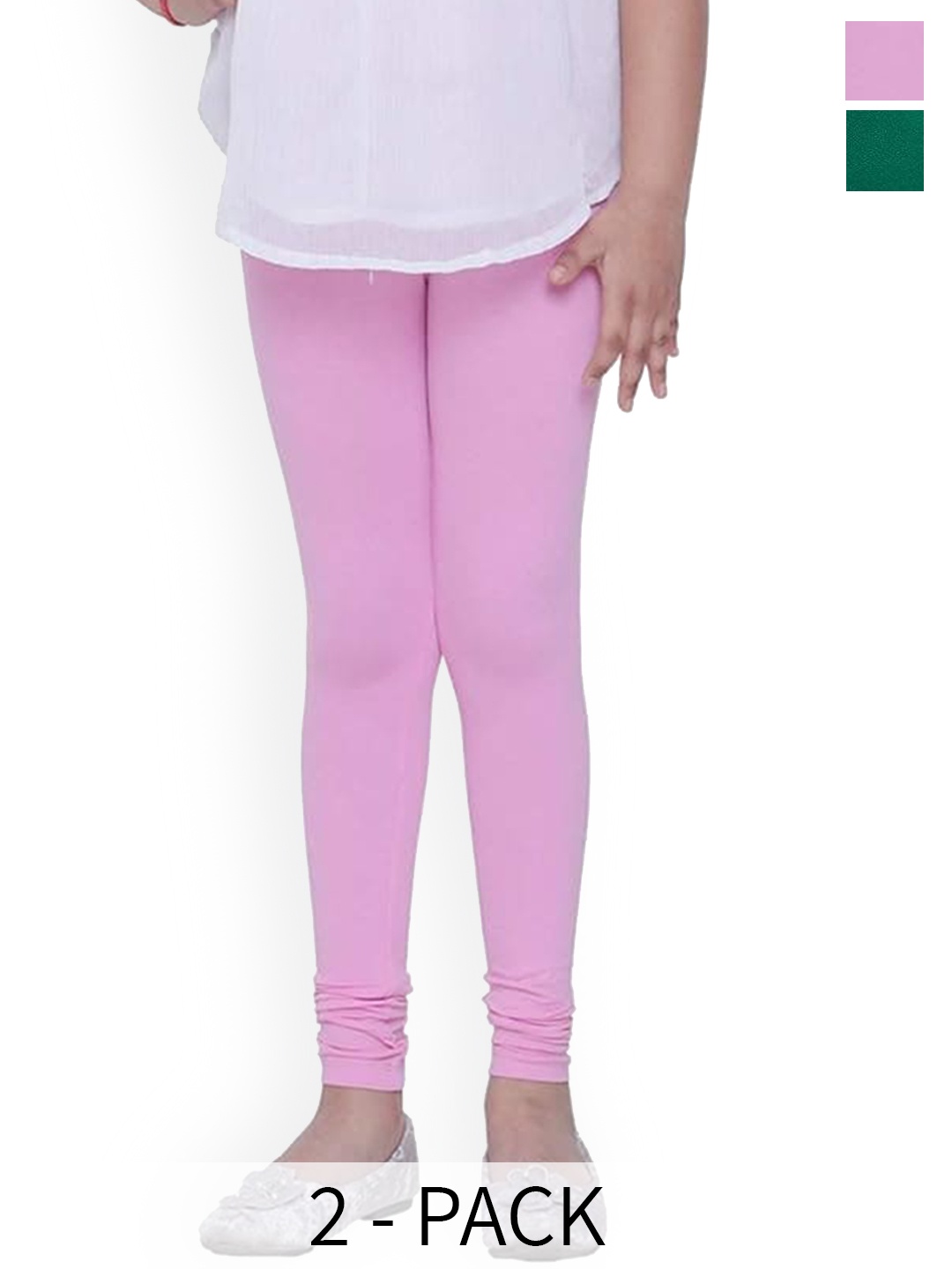 

FRENCH KLEIDER Girls Pack Of 2 4-Way Stretch Churidar Length Leggings, Pink