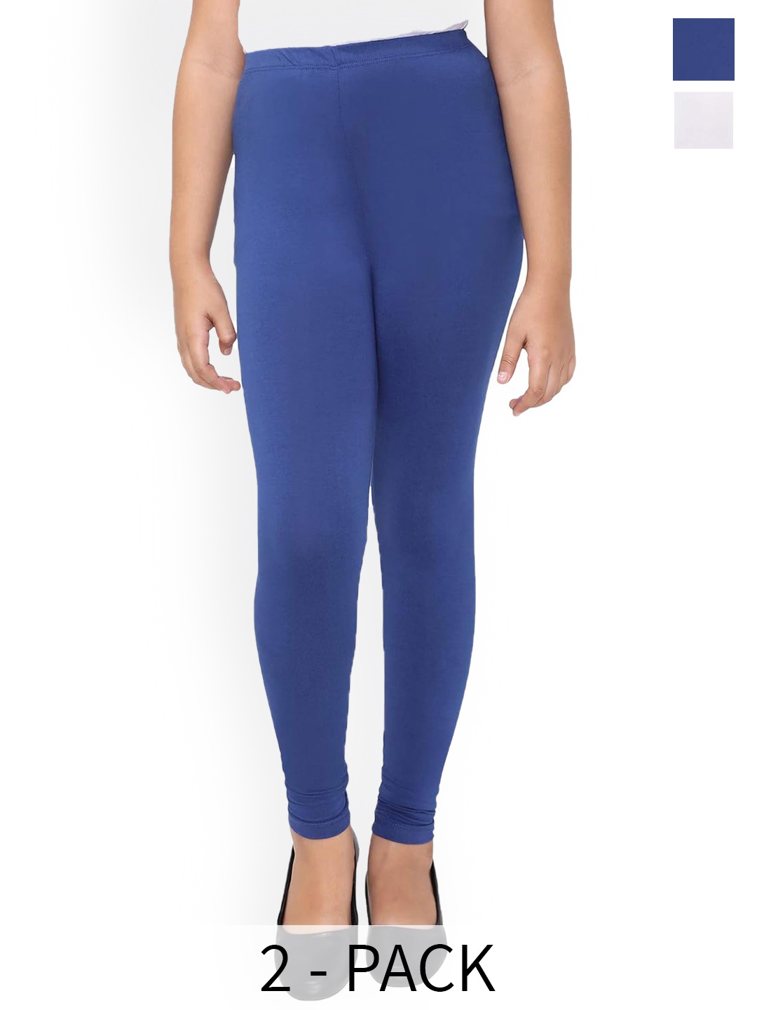 

FRENCH KLEIDER Girls Pack Of 2 Four Way Stretch Churidar Length Leggings, Blue