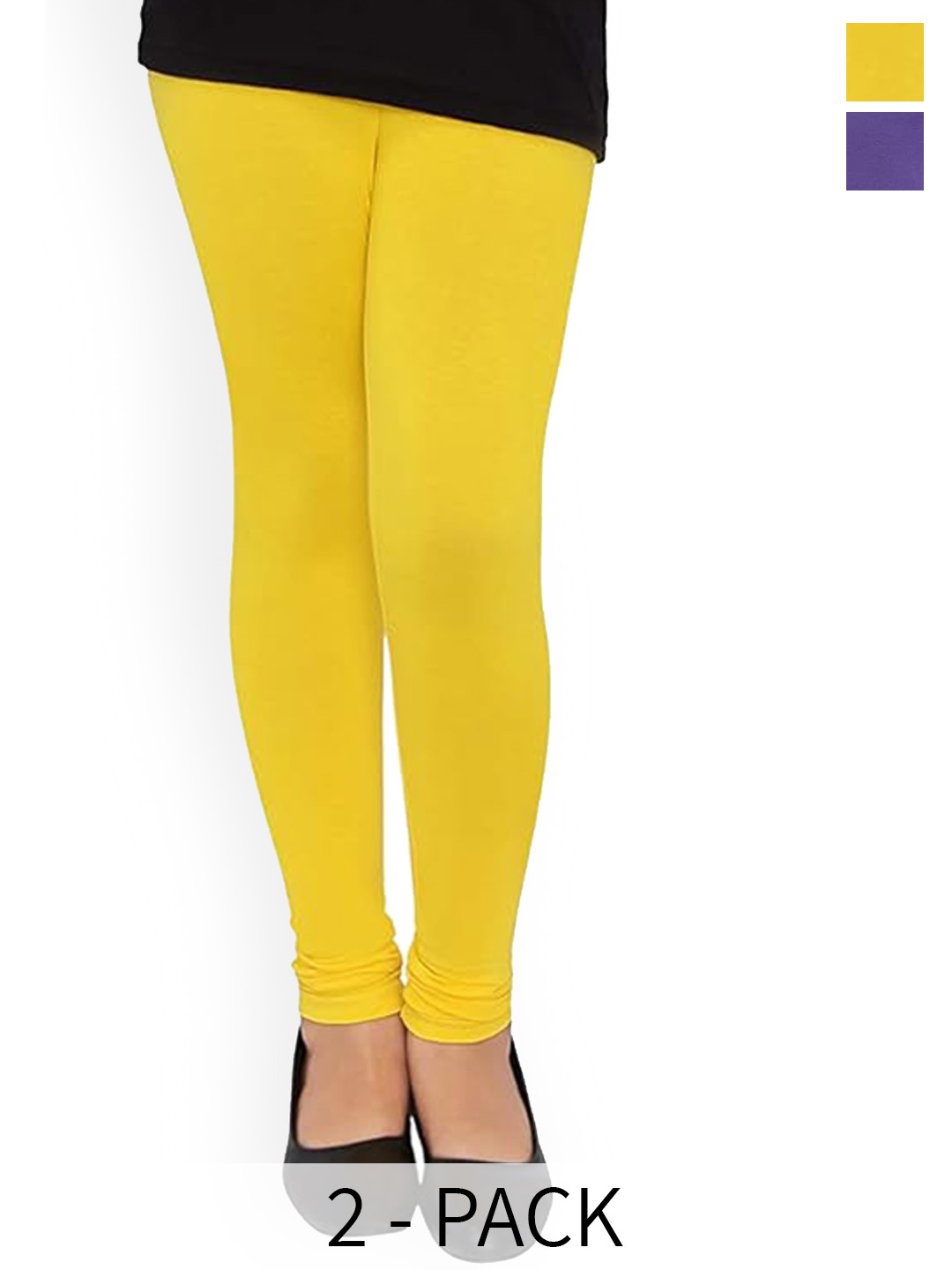 

FRENCH KLEIDER Girls Pack Of 2 4-Way Stretch Churidar Length Leggings, Yellow