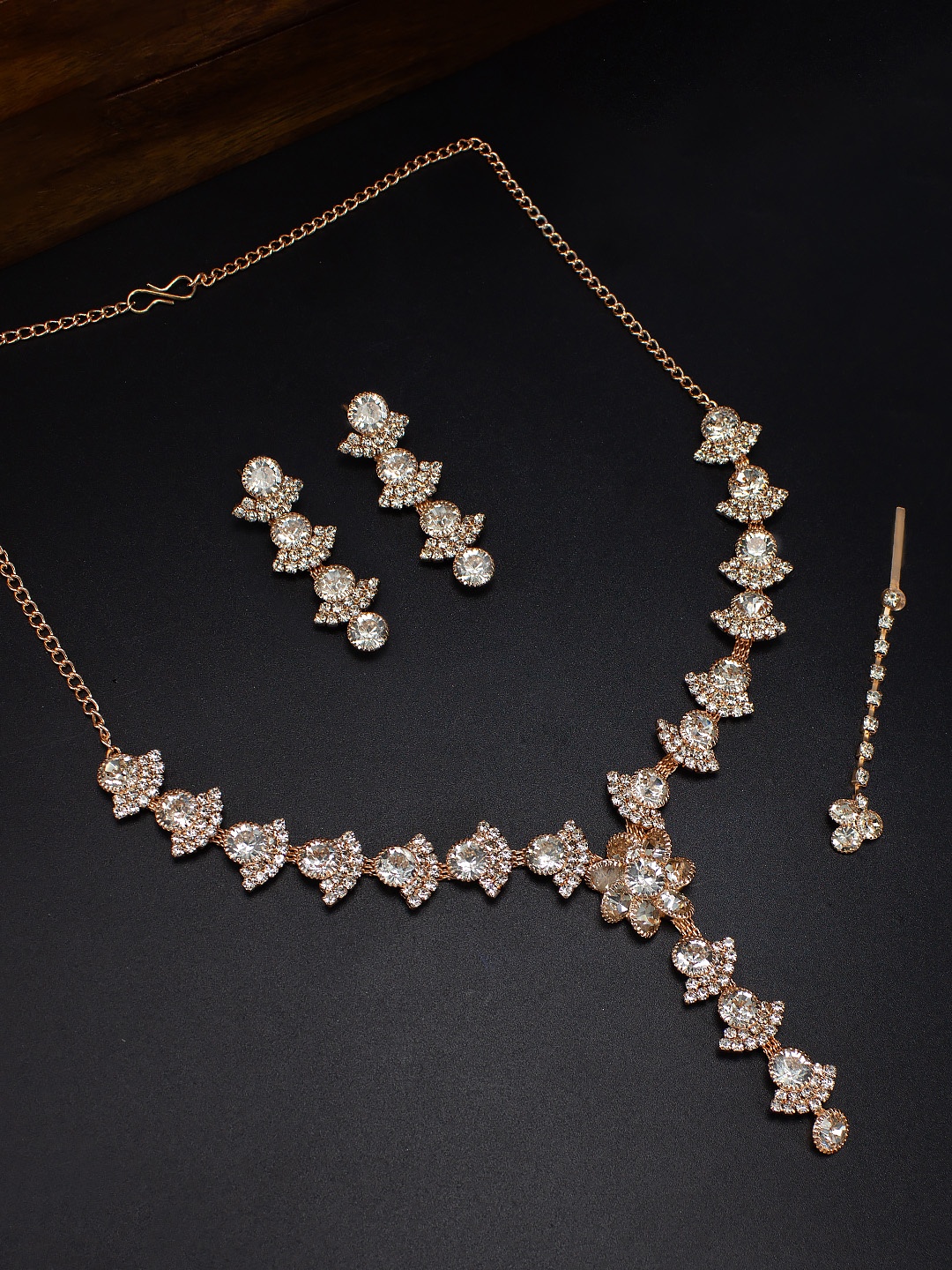

PRIVIU Rose Gold-Plated CZ Studded Jewellery Set