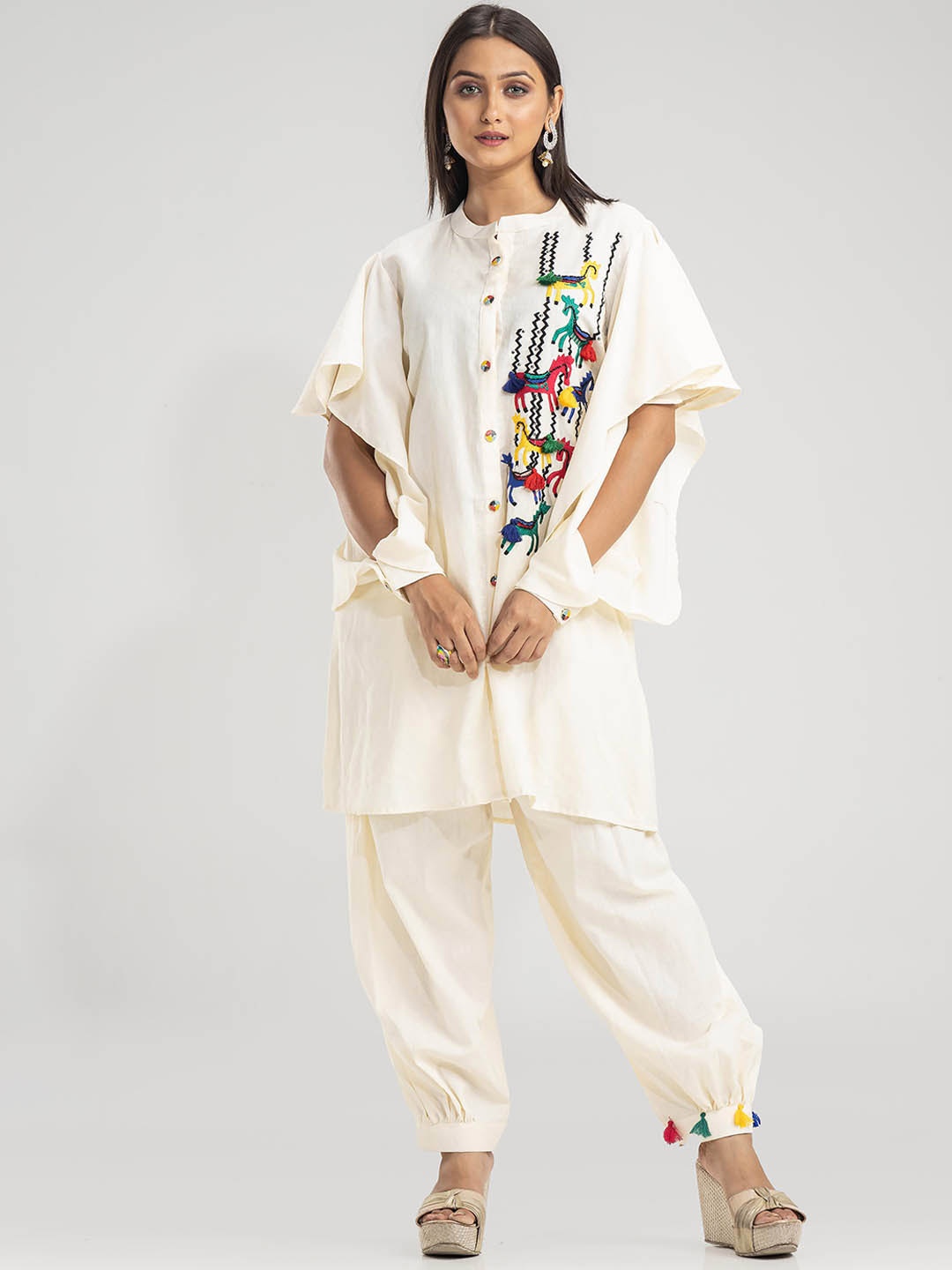 

SACRED SUTA Embroidered Pure Cotton Tunic & Trouser Co-Ord Set, White