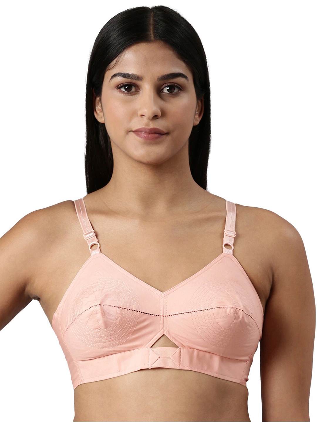 

BLOSSOM Double Layered Round Stitched Woven Cotton Bra, Peach