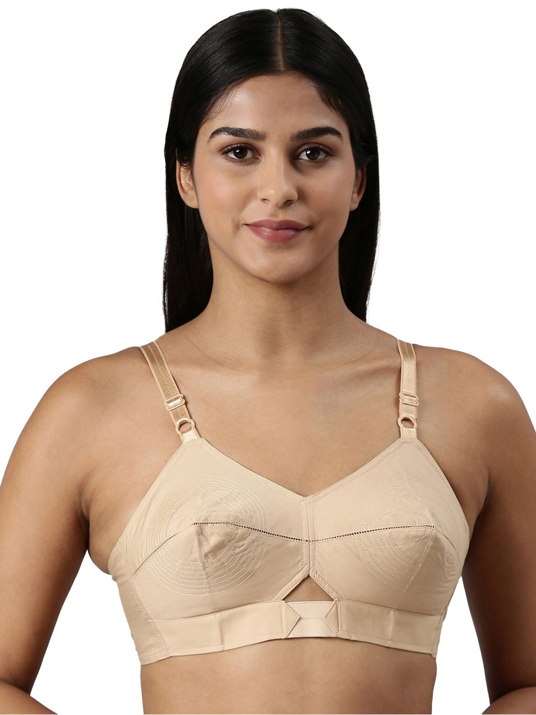 

BLOSSOM Double Layered Round Stitched Woven Cotton Bra, Beige