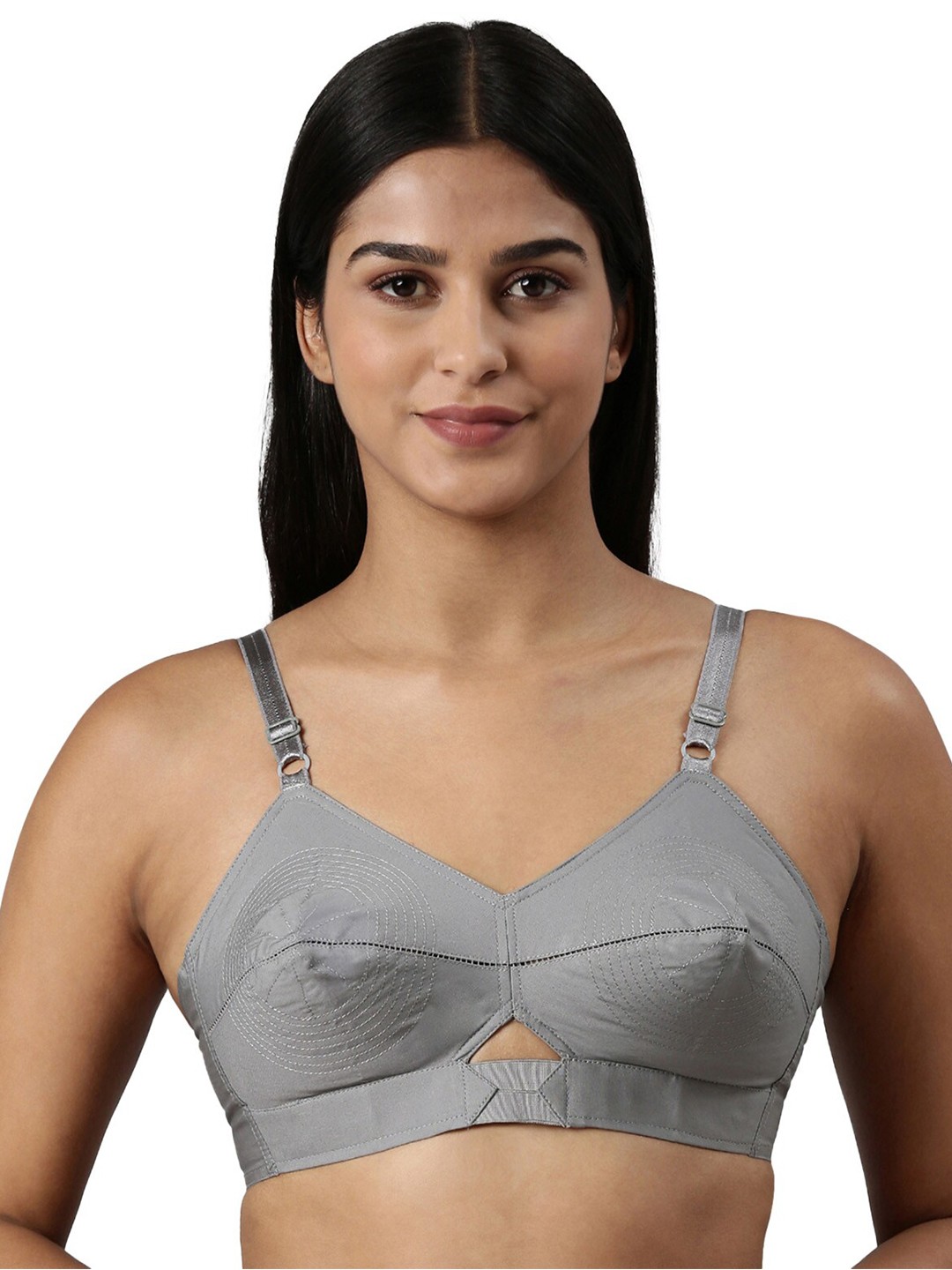 

BLOSSOM Double Layered Round Stitched Woven Cotton Bra, Grey