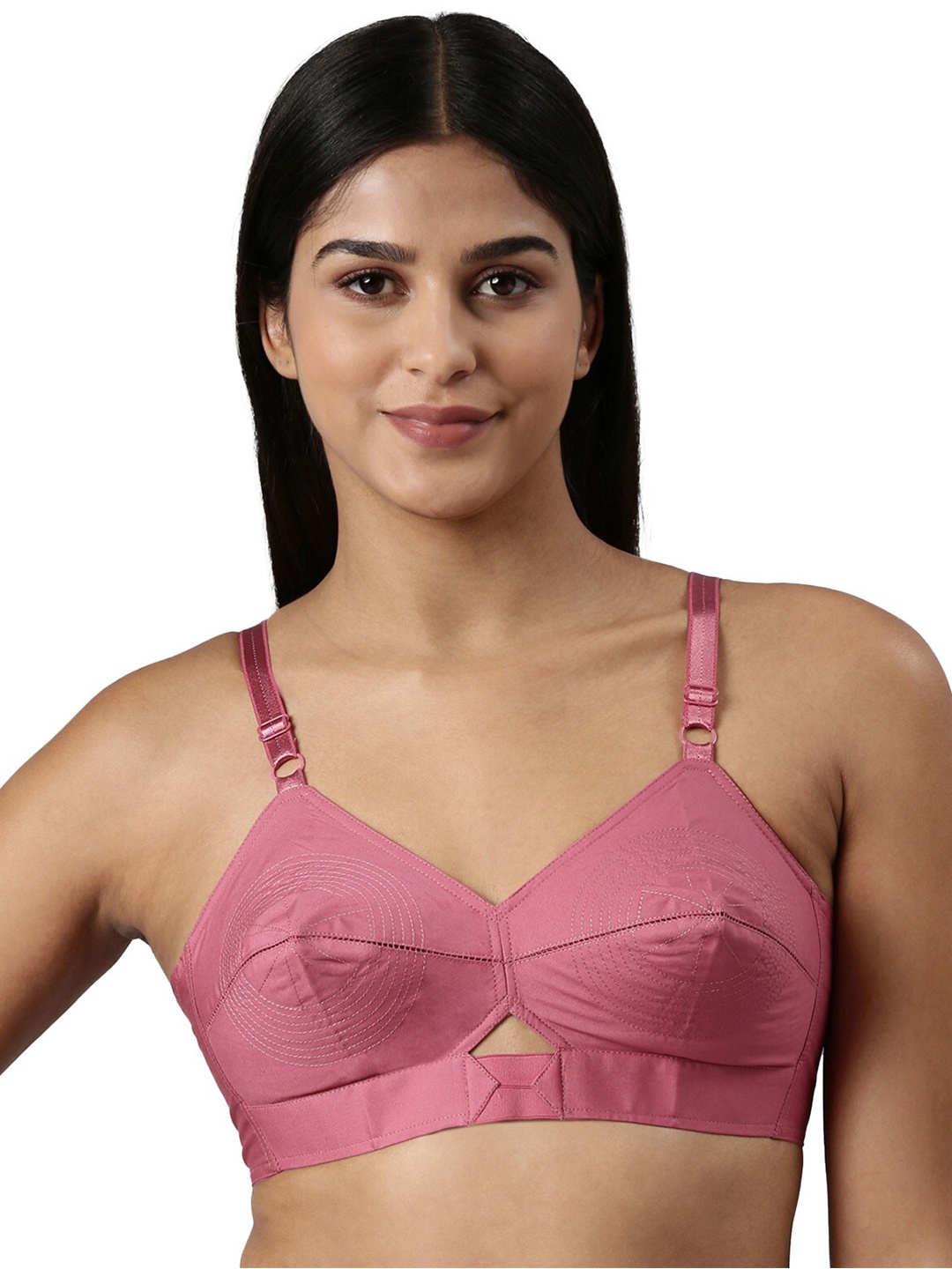 

BLOSSOM Double Layered Round Stitched Woven Cotton Bra, Rose gold