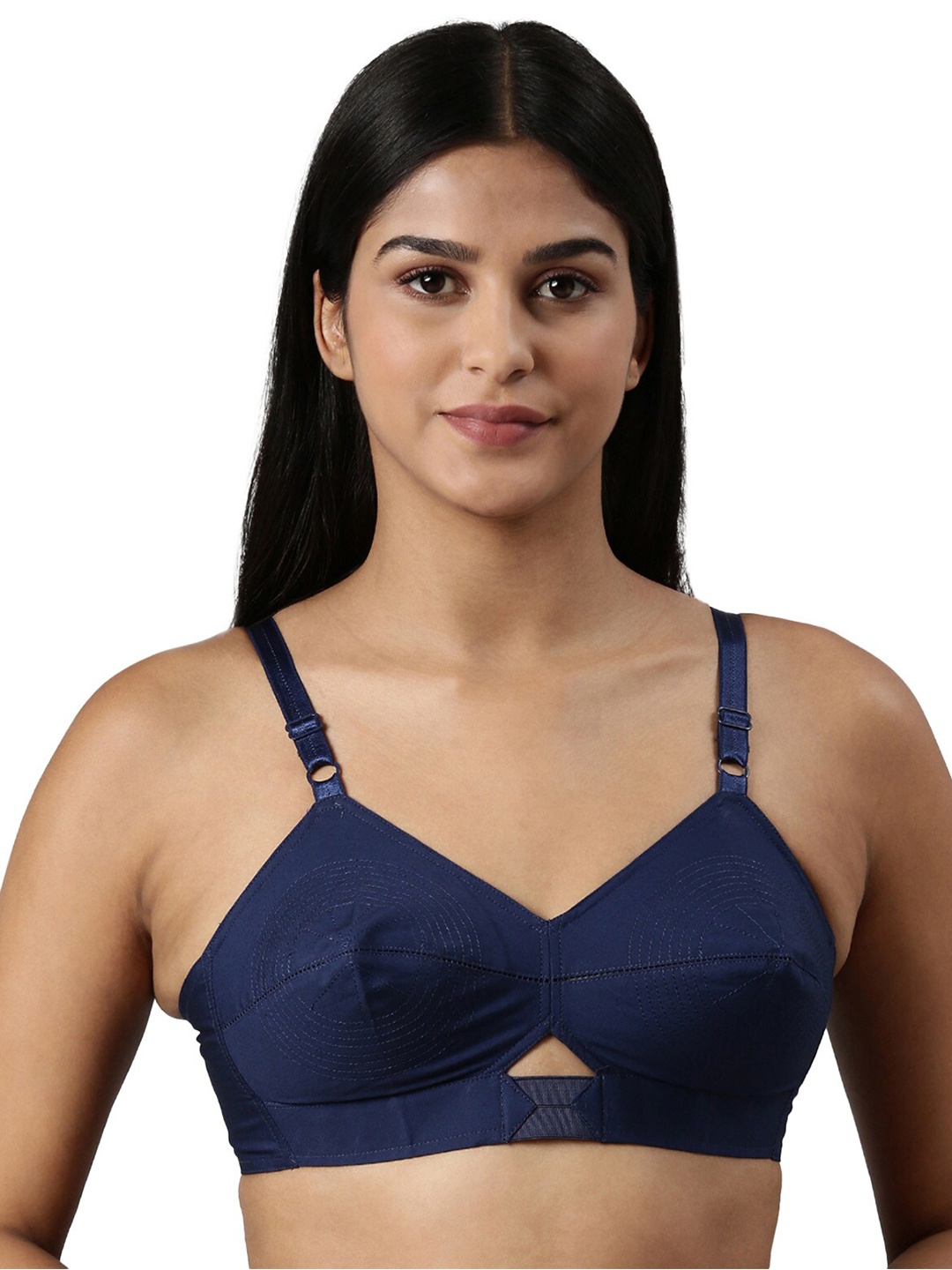 

BLOSSOM Double Layered Round Stitched Woven Cotton Bra, Blue