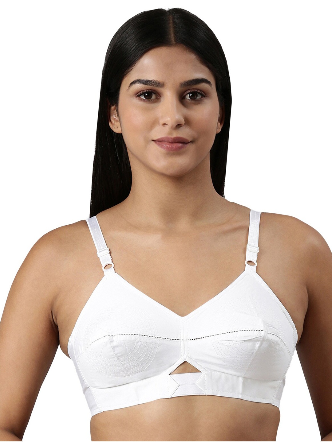 

BLOSSOM Double Layered Round Stitched Woven Cotton Bra, White