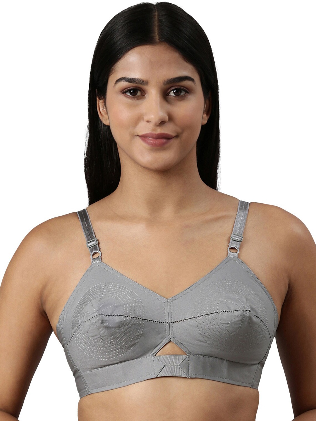 

BLOSSOM Double Layered Round Stitched Woven Cotton Bra, Grey