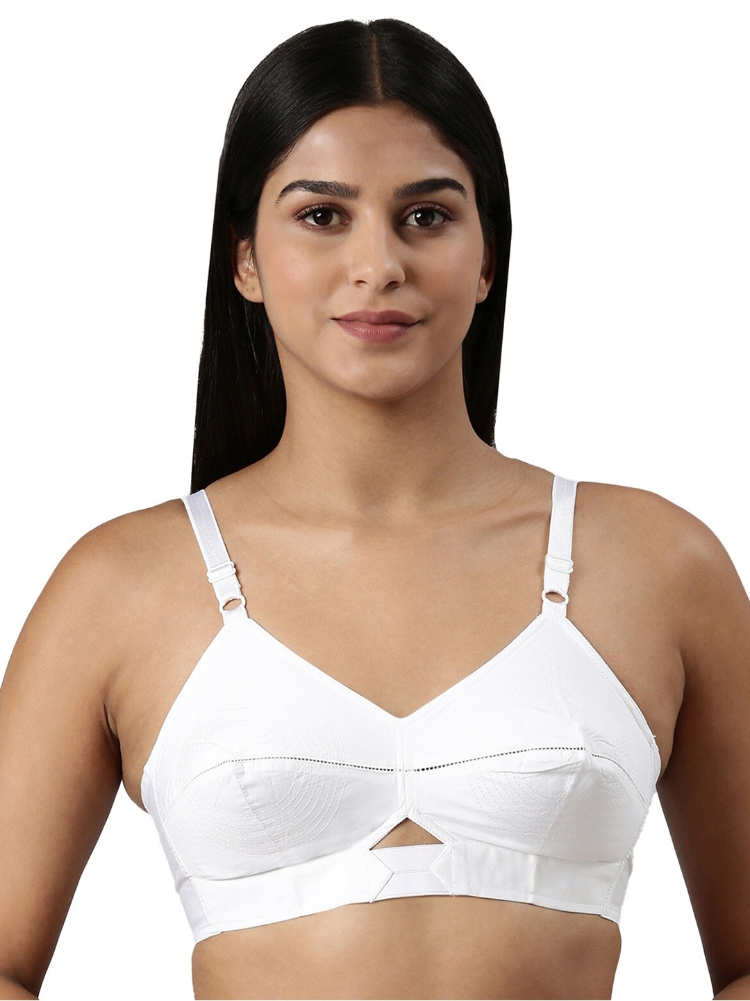 

BLOSSOM Double Layered Round Stitched Woven Cotton Bra, White