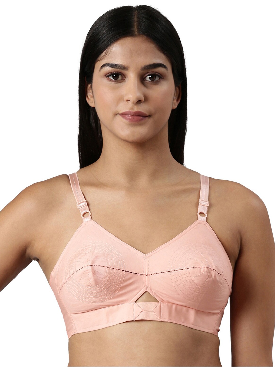 

BLOSSOM Double Layered Round Stitched Woven Cotton Bra, Peach