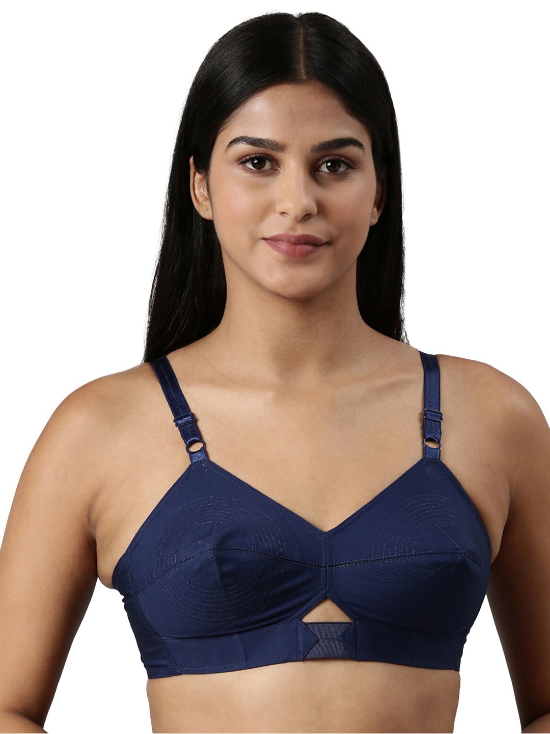 

BLOSSOM Double Layered Round Stitched Woven Cotton Bra, Blue