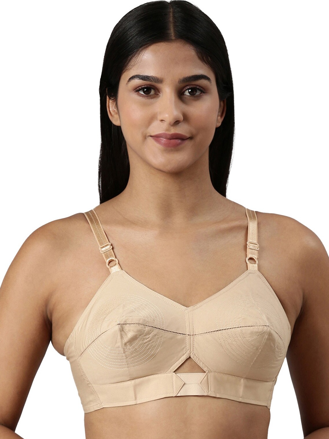 

BLOSSOM Double Layered Round Stitched Woven Cotton Bra, Beige