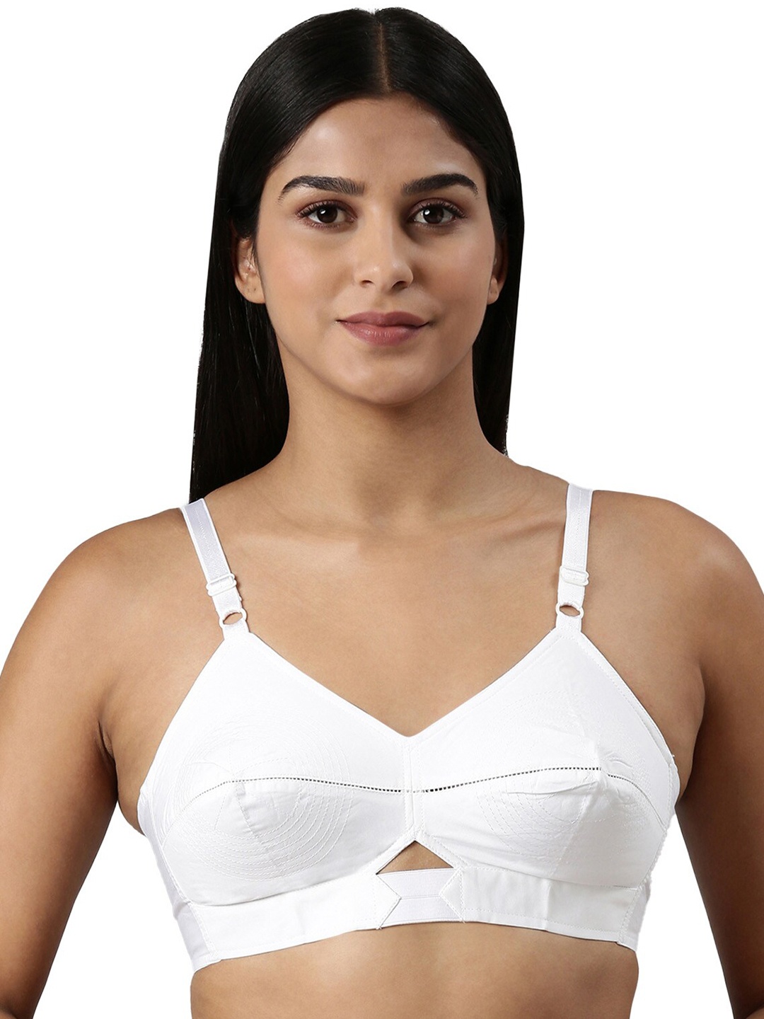 

BLOSSOM Double Layered Round Stitched Woven Cotton Bra, White